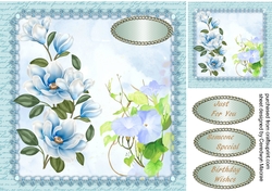 Beautiful Blue Magnolias in Ornate Frame 