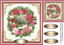 Beautiful Wreath of Poinsettias in a Gold Frame 