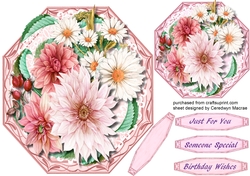 Dahlias and Daisys in a Pink Octagonal Mat