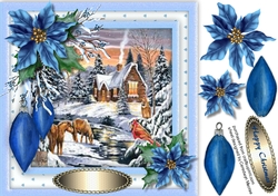 Blue Poinsettia and Christmas Scene