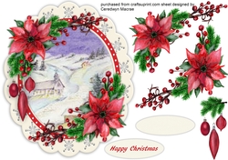 Oval Scene with Poinsettias 1