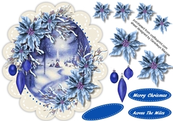 Oval Scene with Blue Poinsettias 3