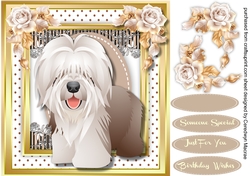 Adorable Sheepdog in a Stitched frame