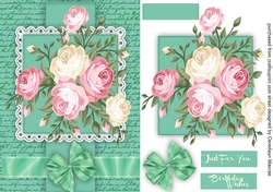 Beautiful Pink roses on a Green script Mat