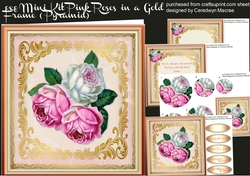8x8 mini kit Pink roses in a gold frame
