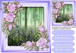 Stunning Roses and Bluebells on lace  