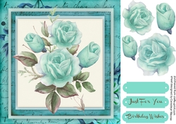 Beautiful Aqua Roses on a Vintage Mat