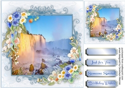 Beautiful Cascading Waterfall and Wild Flowers 