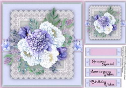 Beautiful Peony Roses on Vintage Lace,
