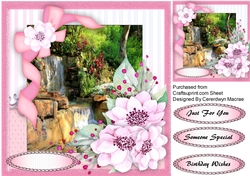 Beautiful Waterfall and pink flowers 