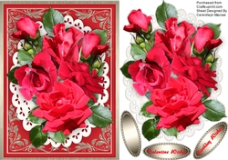 A5 Stunning Red roses on a Silver mat