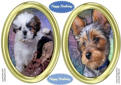 2 Beautiful Gold Toppers , with Dogs