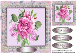 Water Coloured Pink Roses oin Vintage Lace