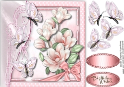 Beautiful Pink Magnolias and Butterflys 