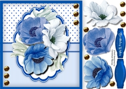 Beautiful Water coloured Ble and White Anemones
