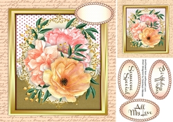 Beautiful Mixed Roses in a Gold Frame