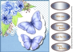 Blue Roses, Dahlias and Butterflys
