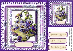 Basket of Violets on lace