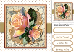Peach roses on a Scroll Mat