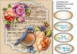 Beautiful Blue Bird and Yellow Roses