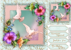 Beautiful Love Doves and Petunias