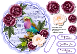 Bird and Roses on a Scalloped mat 1