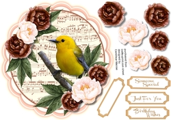 Beautiful Bird and Roses on a Scalloped mat 2