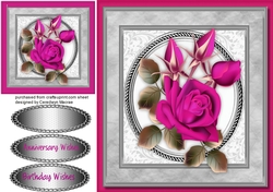 Beautiful Cerise Roses on a Silver frame