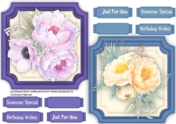 Beautiful Peony Toppers on a Cut Out mat