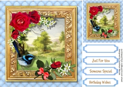 Beautiful Blue Bird and Roses