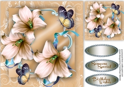 Beautiful Buff Logic Lillies and  butterflys