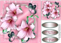 Beautiful Pink Logic Lillies and butterflys