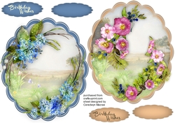 2 Lovely Scalloped Flower scene Toppers