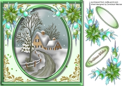 Beautiful Christmas House in a Green frame 
