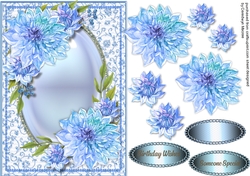 Beautiful Blue Dahlias on a Oval Frame