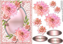 Beautiful Pink Dahlias on a Oval Frame