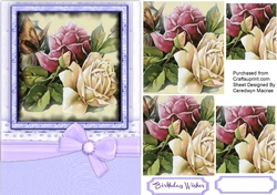 Beautiful Cream and Lilac Roses on a Wood Mat 