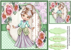 Vintage Girl and Pink Roses 