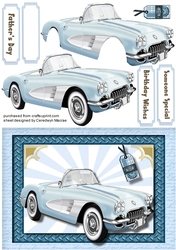 Its A Mans World ? , Blue Retro Car