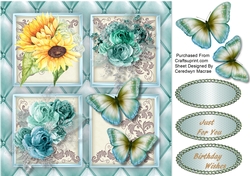 4 Square , Sunflowers and Aqua Roses