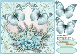 Aqua Butterflys on a Scalloped Mat