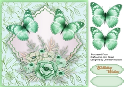 Green Butterflys on a Scalloped Mat