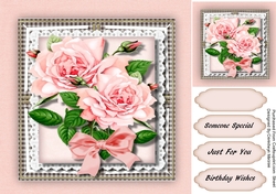 Beautiful Pink Roses on Gingham and Lace