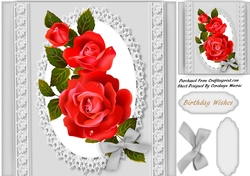 Beautiful red Roses on Silver Lace