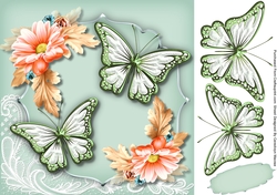 Beautiful Green Butterflys and Coral Flowers