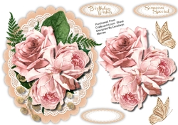 Beautiful Pink roses on a Scalloped Mat