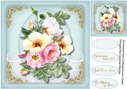 Beautiful Brier roses on lace mat