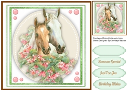 Beautiful Horses and Pink Roses