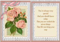 A5 Beautiful pink  Roses on lace  With Verse 