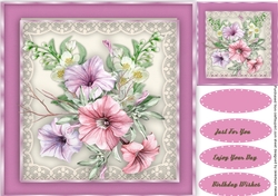 Beautiful Petunias and Jasmin  on a lace mat 